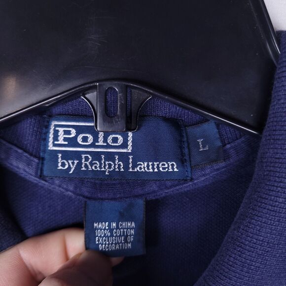 Ralph Lauren Polo Shirt Mens Large Navy Ree Pony Cotton Vintage - Picture 10 of 11